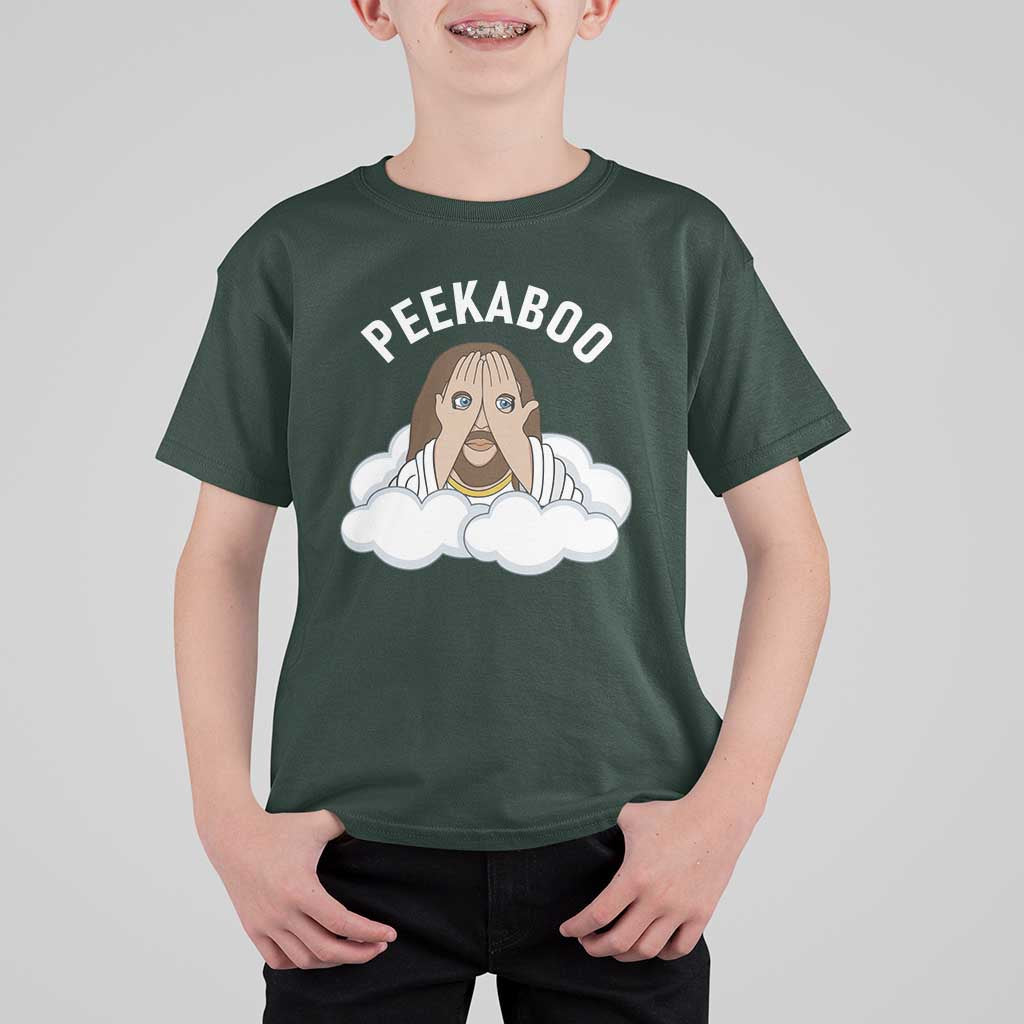 Peekaboo Jesus Funny Christian T Shirt For Kid Faith Humor Savior in Clouds Religious Meme