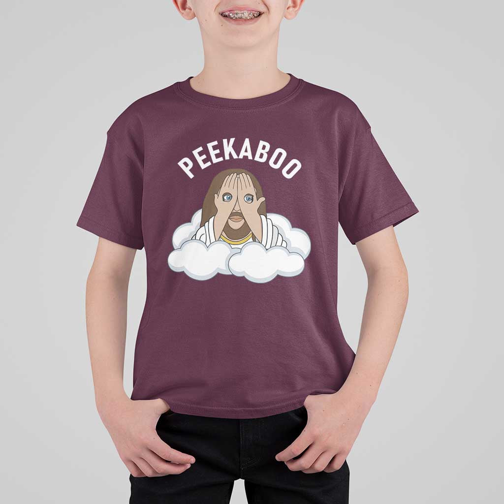 Peekaboo Jesus Funny Christian T Shirt For Kid Faith Humor Savior in Clouds Religious Meme