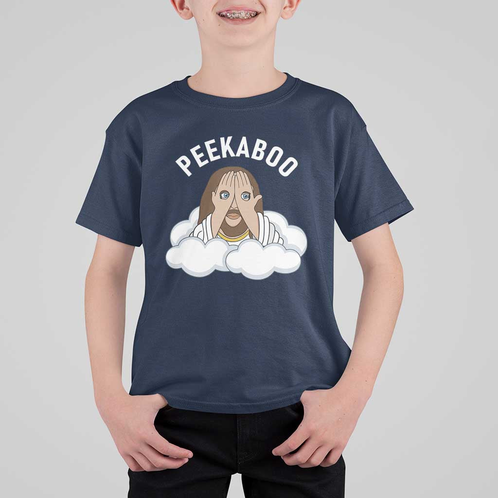 Peekaboo Jesus Funny Christian T Shirt For Kid Faith Humor Savior in Clouds Religious Meme