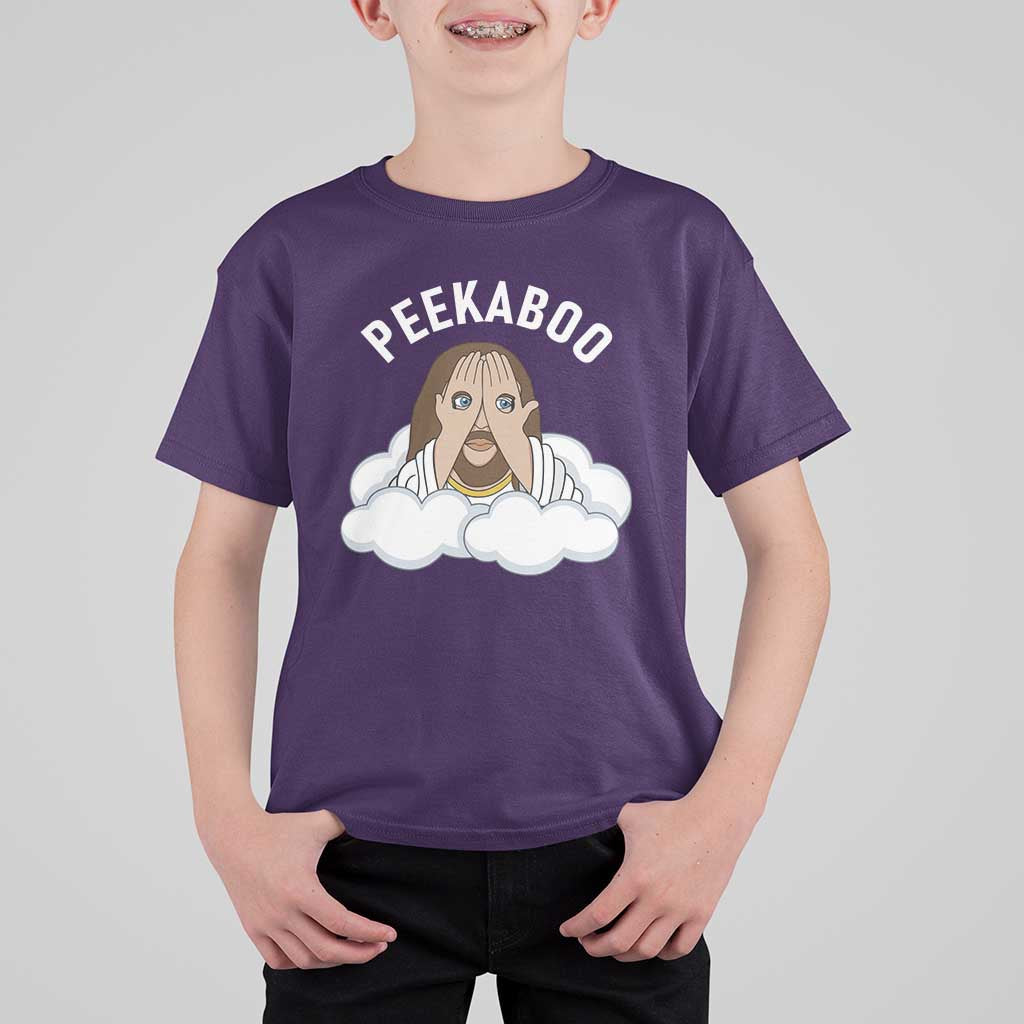Peekaboo Jesus Funny Christian T Shirt For Kid Faith Humor Savior in Clouds Religious Meme