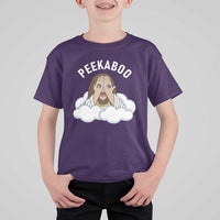 Peekaboo Jesus Funny Christian T Shirt For Kid Faith Humor Savior in Clouds Religious Meme