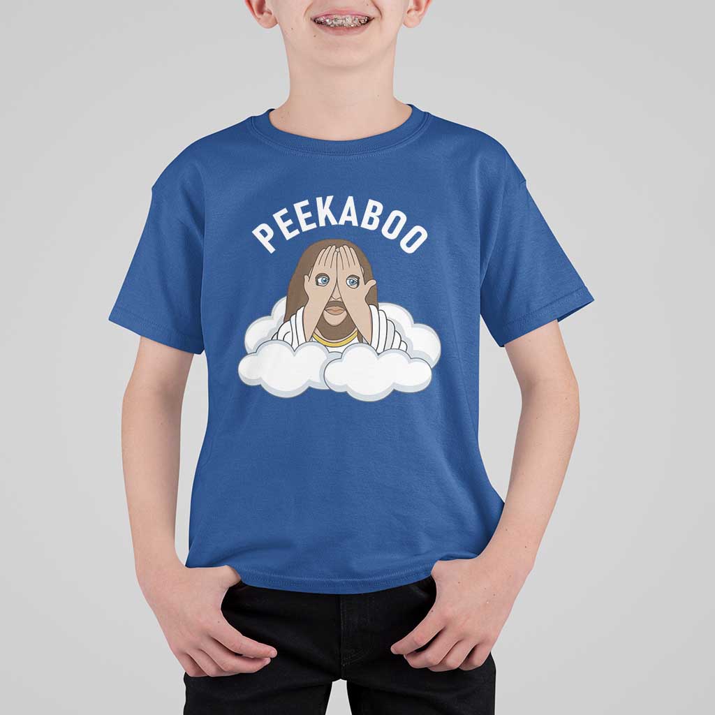 Peekaboo Jesus Funny Christian T Shirt For Kid Faith Humor Savior in Clouds Religious Meme