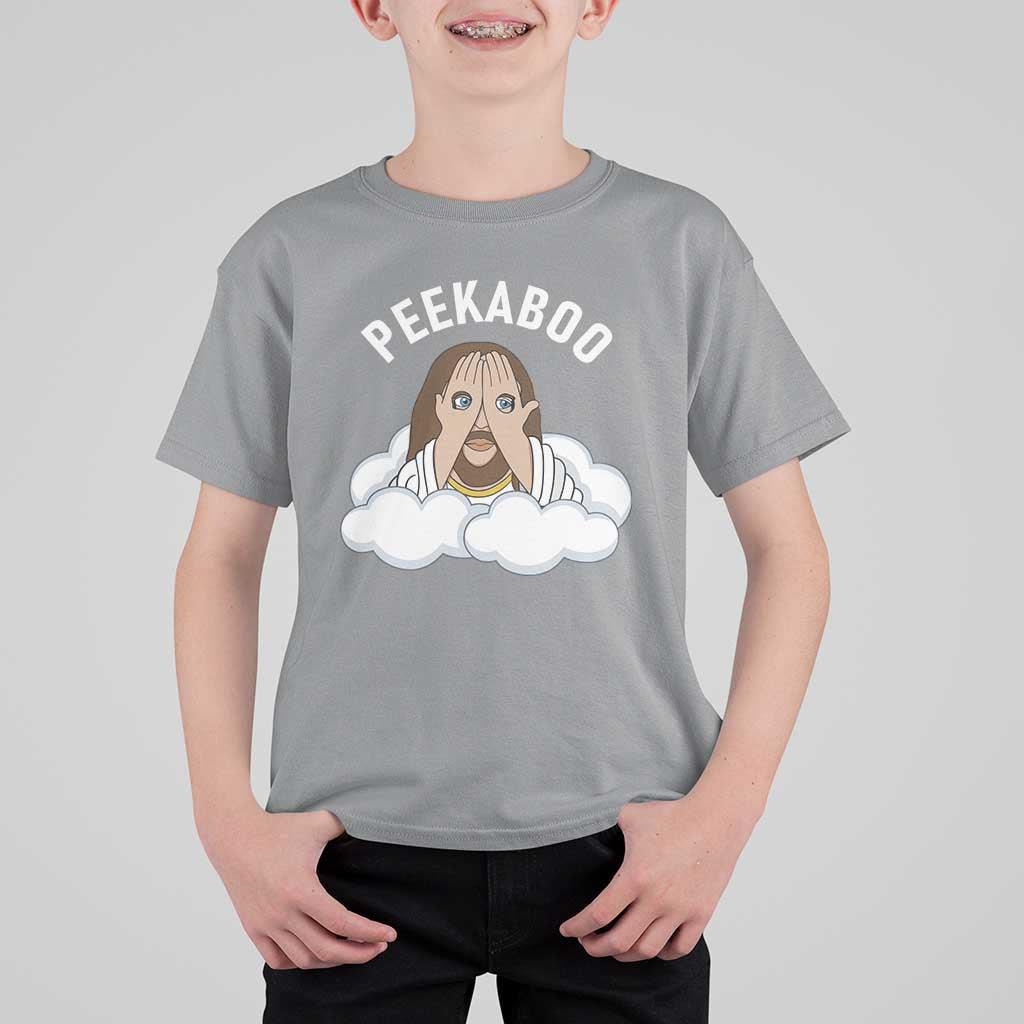 Peekaboo Jesus Funny Christian T Shirt For Kid Faith Humor Savior in Clouds Religious Meme