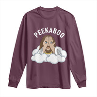 Peekaboo Jesus Funny Christian Long Sleeve Shirt Faith Humor Savior in Clouds Religious Meme