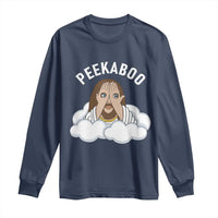 Peekaboo Jesus Funny Christian Long Sleeve Shirt Faith Humor Savior in Clouds Religious Meme