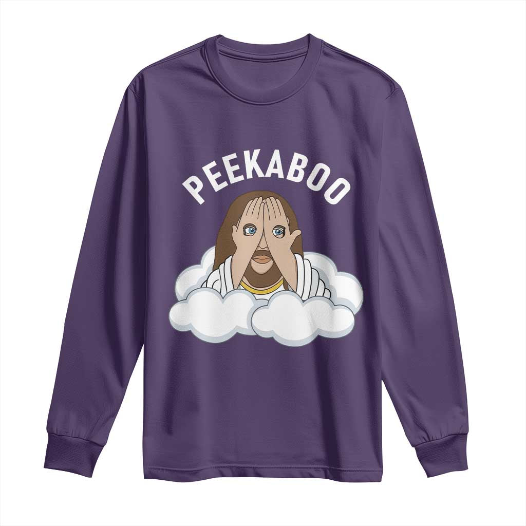 Peekaboo Jesus Funny Christian Long Sleeve Shirt Faith Humor Savior in Clouds Religious Meme