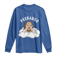 Peekaboo Jesus Funny Christian Long Sleeve Shirt Faith Humor Savior in Clouds Religious Meme
