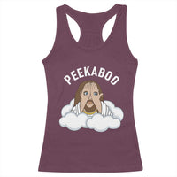 Peekaboo Jesus Funny Christian Racerback Tank Top Faith Humor Savior in Clouds Religious Meme