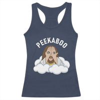 Peekaboo Jesus Funny Christian Racerback Tank Top Faith Humor Savior in Clouds Religious Meme