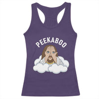 Peekaboo Jesus Funny Christian Racerback Tank Top Faith Humor Savior in Clouds Religious Meme
