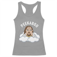 Peekaboo Jesus Funny Christian Racerback Tank Top Faith Humor Savior in Clouds Religious Meme