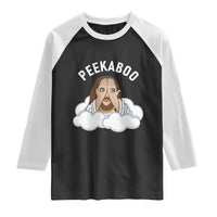 Peekaboo Jesus Funny Christian Raglan Shirt Faith Humor Savior in Clouds Religious Meme