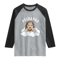 Peekaboo Jesus Funny Christian Raglan Shirt Faith Humor Savior in Clouds Religious Meme