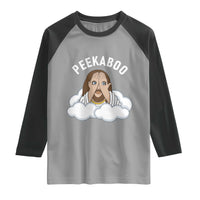 Peekaboo Jesus Funny Christian Raglan Shirt Faith Humor Savior in Clouds Religious Meme