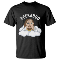 Peekaboo Jesus Funny Christian T Shirt Faith Humor Savior in Clouds Religious Meme