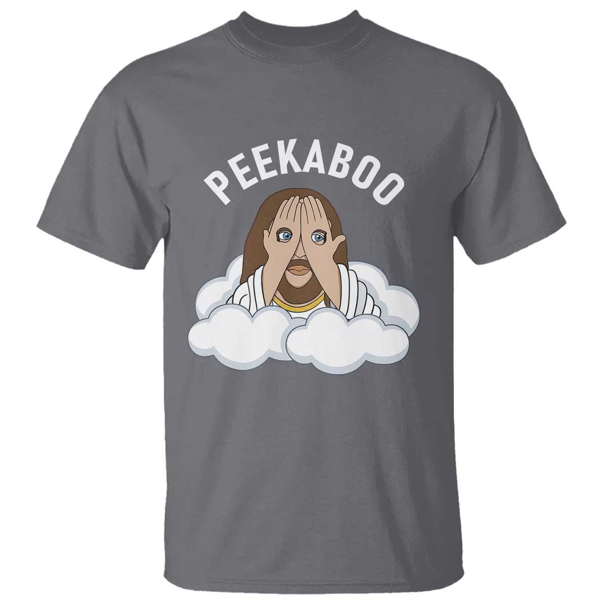 Peekaboo Jesus Funny Christian T Shirt Faith Humor Savior in Clouds Religious Meme