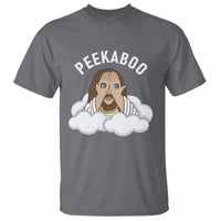 Peekaboo Jesus Funny Christian T Shirt Faith Humor Savior in Clouds Religious Meme