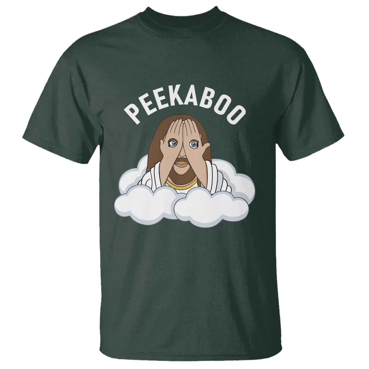 Peekaboo Jesus Funny Christian T Shirt Faith Humor Savior in Clouds Religious Meme