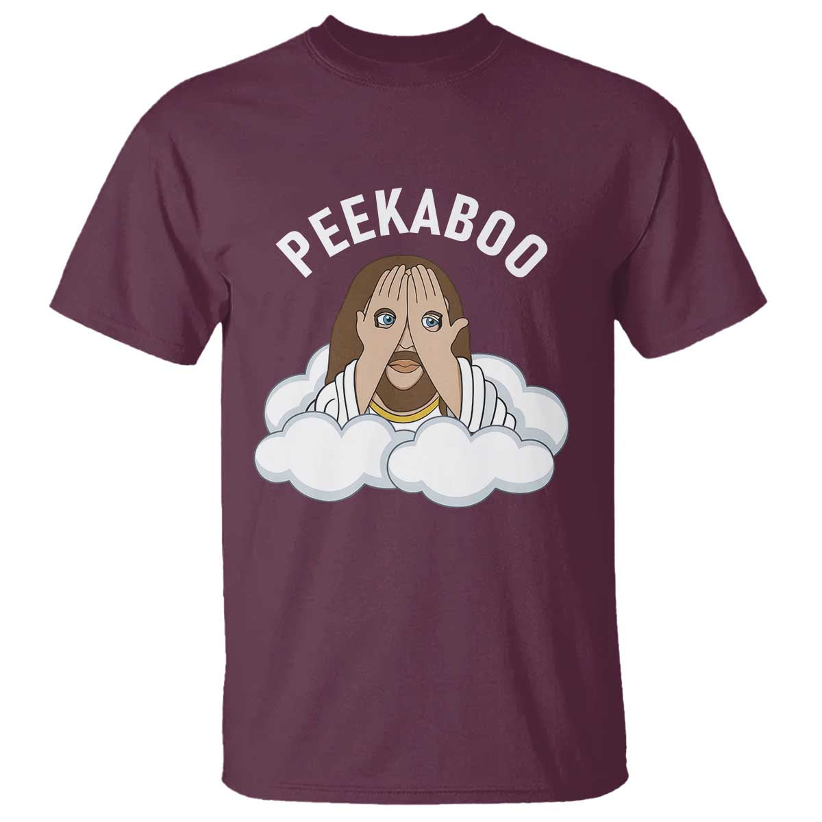 Peekaboo Jesus Funny Christian T Shirt Faith Humor Savior in Clouds Religious Meme