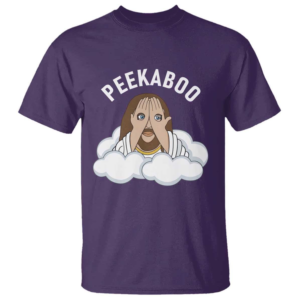 Peekaboo Jesus Funny Christian T Shirt Faith Humor Savior in Clouds Religious Meme