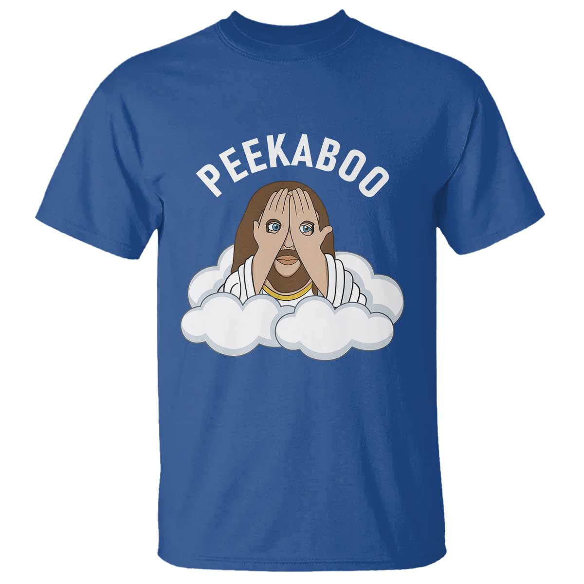 Peekaboo Jesus Funny Christian T Shirt Faith Humor Savior in Clouds Religious Meme
