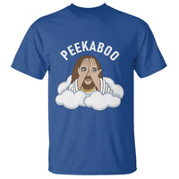 Peekaboo Jesus Funny Christian T Shirt Faith Humor Savior in Clouds Religious Meme