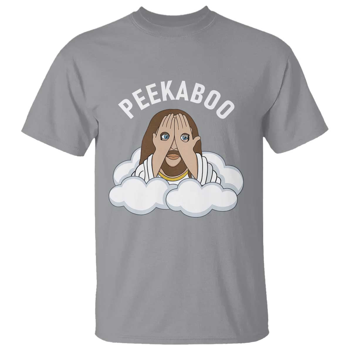 Peekaboo Jesus Funny Christian T Shirt Faith Humor Savior in Clouds Religious Meme
