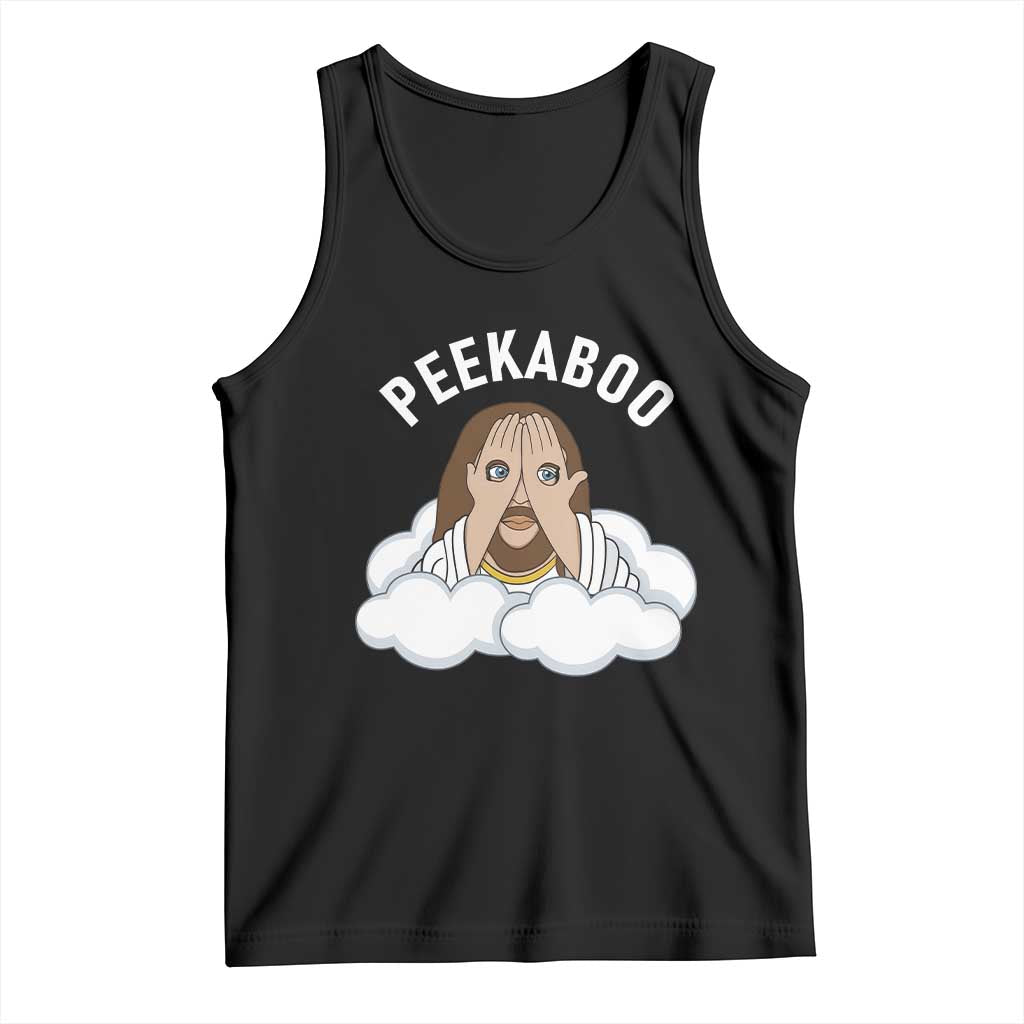 Peekaboo Jesus Funny Christian Tank Top Faith Humor Savior in Clouds Religious Meme