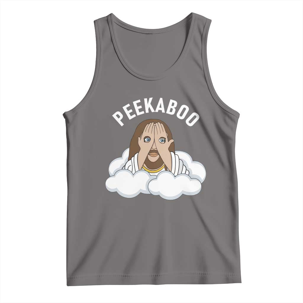 Peekaboo Jesus Funny Christian Tank Top Faith Humor Savior in Clouds Religious Meme