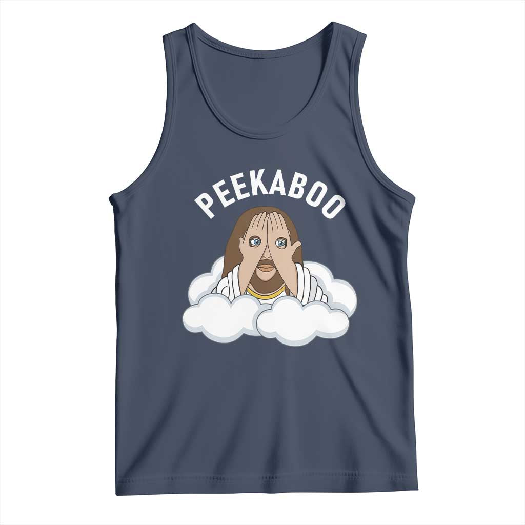 Peekaboo Jesus Funny Christian Tank Top Faith Humor Savior in Clouds Religious Meme