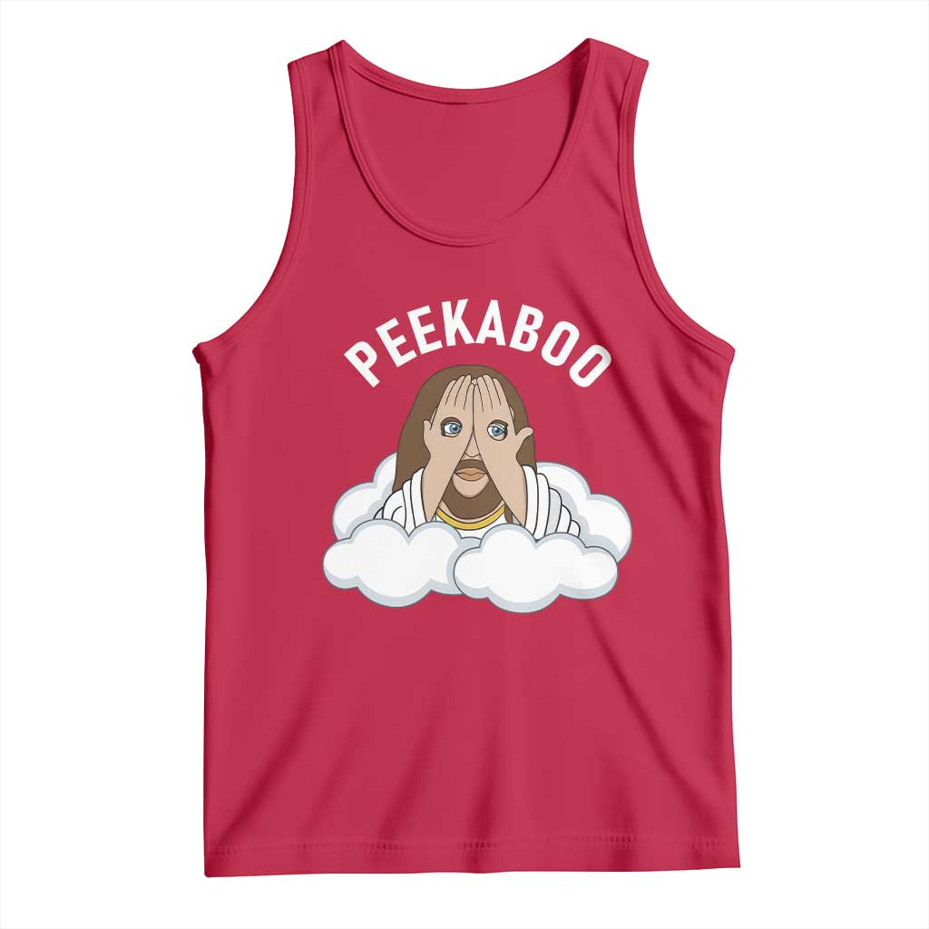 Peekaboo Jesus Funny Christian Tank Top Faith Humor Savior in Clouds Religious Meme