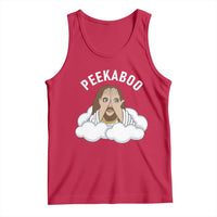 Peekaboo Jesus Funny Christian Tank Top Faith Humor Savior in Clouds Religious Meme