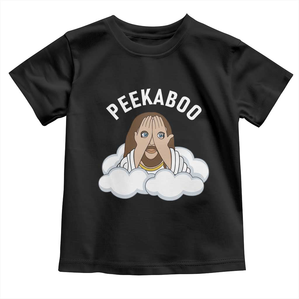 Peekaboo Jesus Funny Christian Toddler T Shirt Faith Humor Savior in Clouds Religious Meme