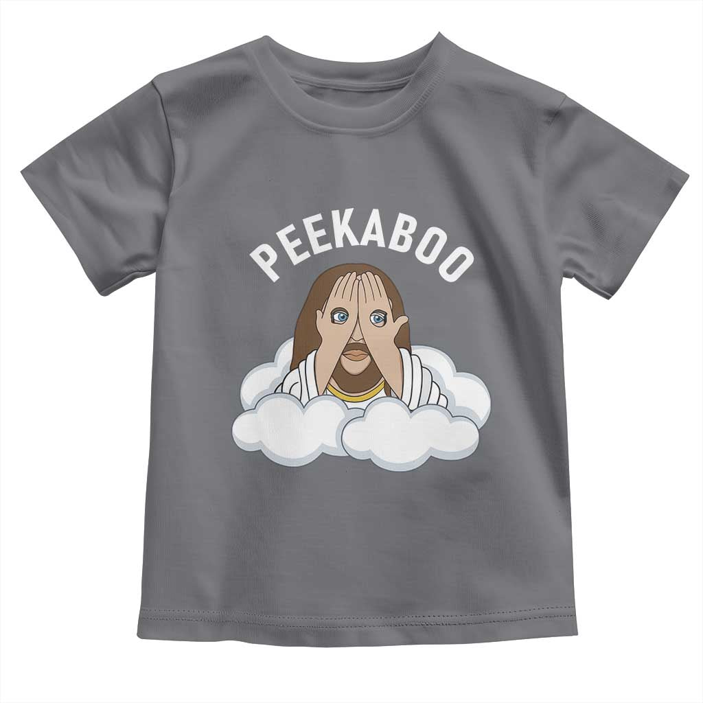Peekaboo Jesus Funny Christian Toddler T Shirt Faith Humor Savior in Clouds Religious Meme
