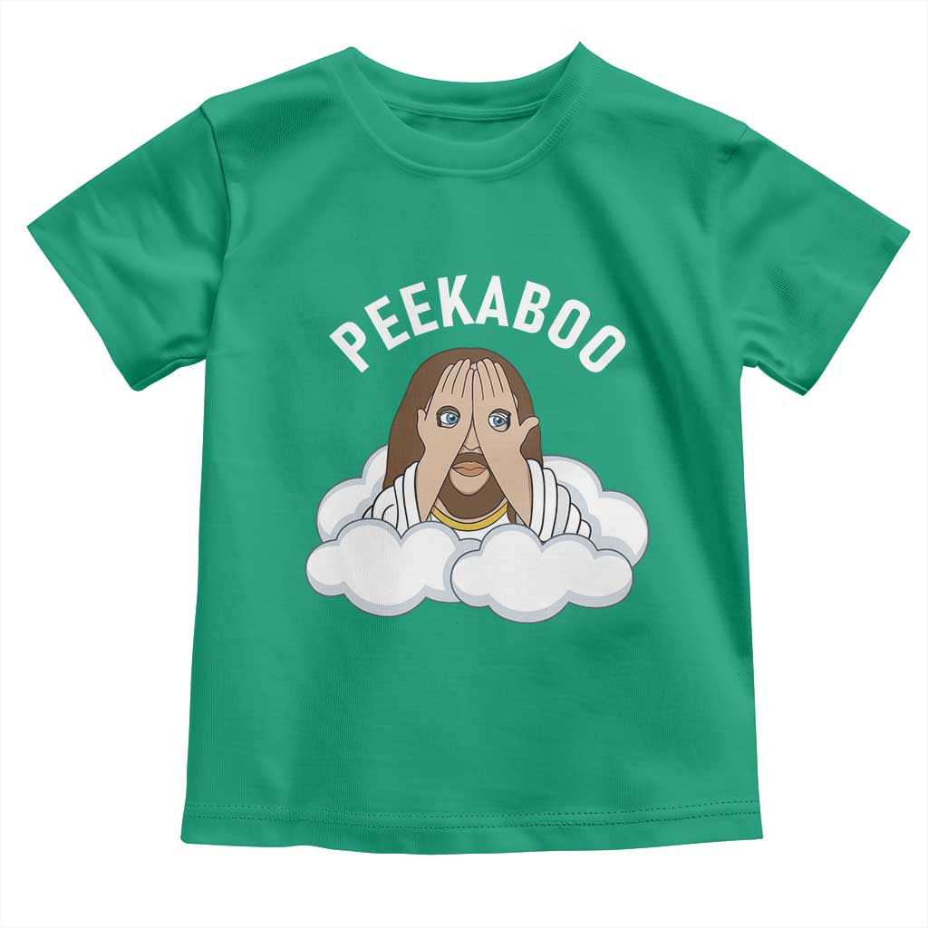 Peekaboo Jesus Funny Christian Toddler T Shirt Faith Humor Savior in Clouds Religious Meme