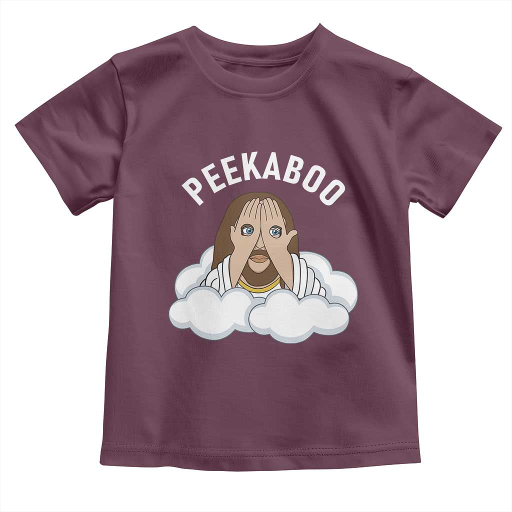 Peekaboo Jesus Funny Christian Toddler T Shirt Faith Humor Savior in Clouds Religious Meme