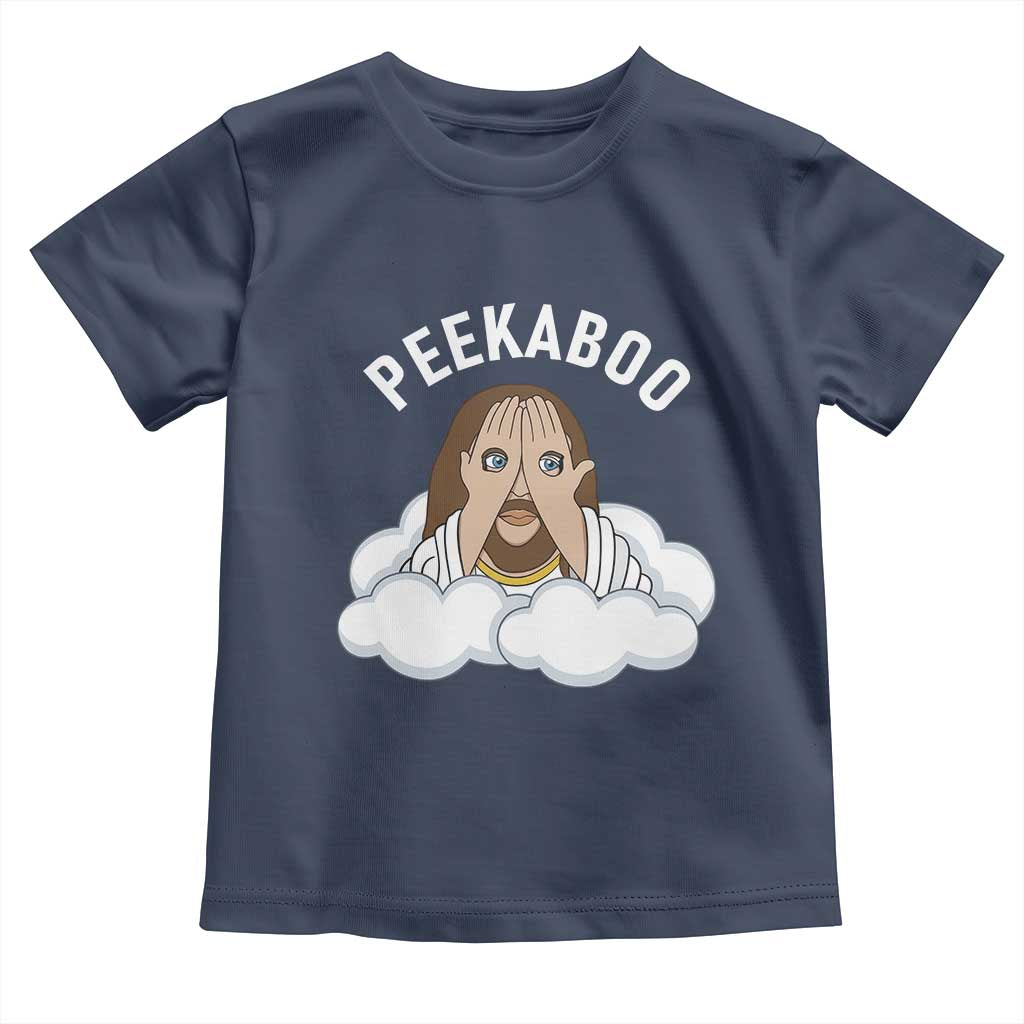 Peekaboo Jesus Funny Christian Toddler T Shirt Faith Humor Savior in Clouds Religious Meme
