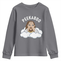 Peekaboo Jesus Funny Christian Youth Sweatshirt Faith Humor Savior in Clouds Religious Meme