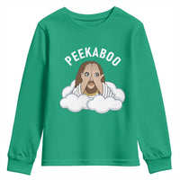 Peekaboo Jesus Funny Christian Youth Sweatshirt Faith Humor Savior in Clouds Religious Meme
