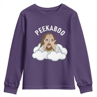 Peekaboo Jesus Funny Christian Youth Sweatshirt Faith Humor Savior in Clouds Religious Meme