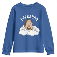 Peekaboo Jesus Funny Christian Youth Sweatshirt Faith Humor Savior in Clouds Religious Meme
