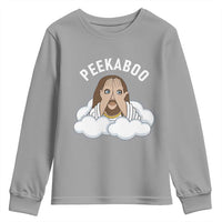 Peekaboo Jesus Funny Christian Youth Sweatshirt Faith Humor Savior in Clouds Religious Meme