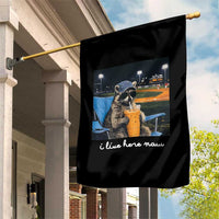 Funny Raccoon Baseball Game Day Meme Garden Flag I Live Here Now Trash Panda Iced Coffee Night