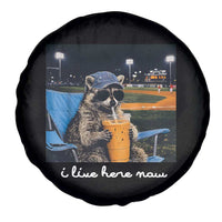 Funny Raccoon Baseball Game Day Meme Spare Tire Cover I Live Here Now Trash Panda Iced Coffee Night