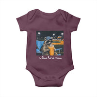 Funny Raccoon Baseball Game Day Meme Baby Onesie I Live Here Now Trash Panda Iced Coffee Night