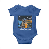 Funny Raccoon Baseball Game Day Meme Baby Onesie I Live Here Now Trash Panda Iced Coffee Night