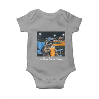 Funny Raccoon Baseball Game Day Meme Baby Onesie I Live Here Now Trash Panda Iced Coffee Night