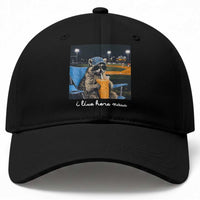 Funny Raccoon Baseball Game Day Meme Baseball Cap I Live Here Now Trash Panda Iced Coffee Night
