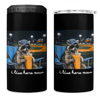 Funny Raccoon Baseball Game Day Meme 4 in 1 Can Cooler Tumbler I Live Here Now Trash Panda Iced Coffee Night