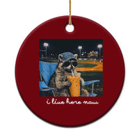 Funny Raccoon Baseball Game Day Meme Ceramic Ornament I Live Here Now Trash Panda Iced Coffee Night